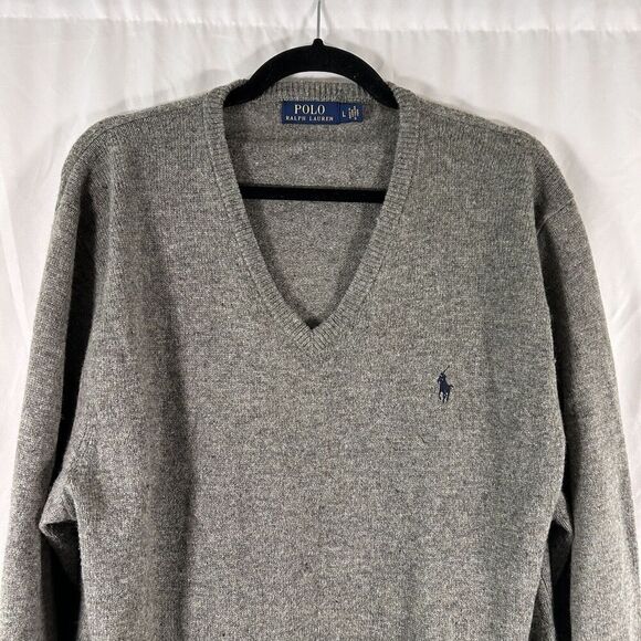 Polo Ralph Lauren Wool Sweater Men's Large Green Vneck Long Sleeve Pullover - Picture 2 of 9